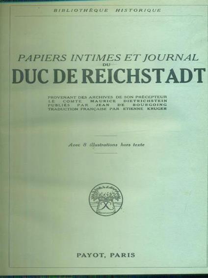 Papiers intimes et journal du Duc de Reichstadt - copertina