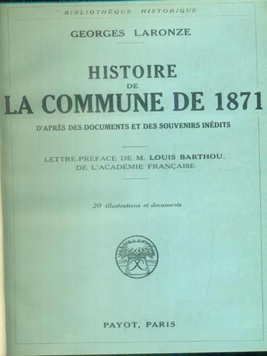 Histoire de la Commune de 1871 - Georges Laronze - copertina