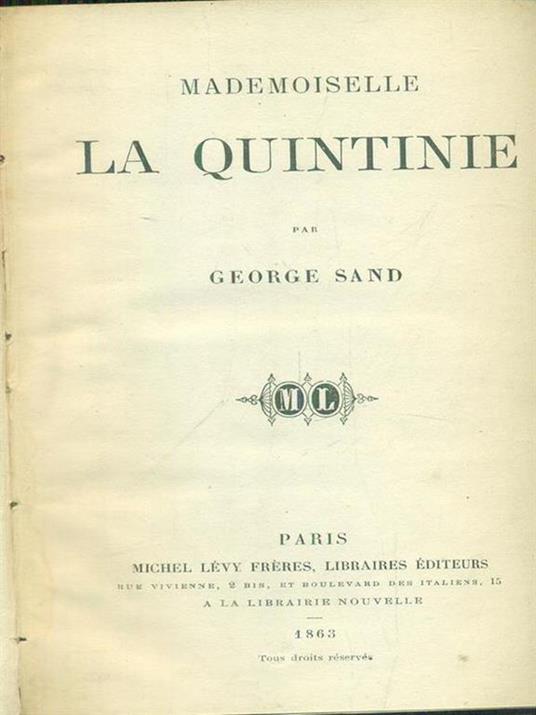 Mademoiselle La Quintine - George Sand - copertina