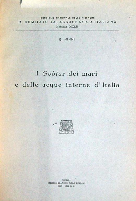 I Gobius dei mari e delle acque interne d'Italia - E. Ninni - copertina