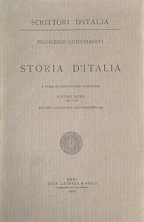 LA HISTORIA D'ITALIA  Guicciardini Francesco