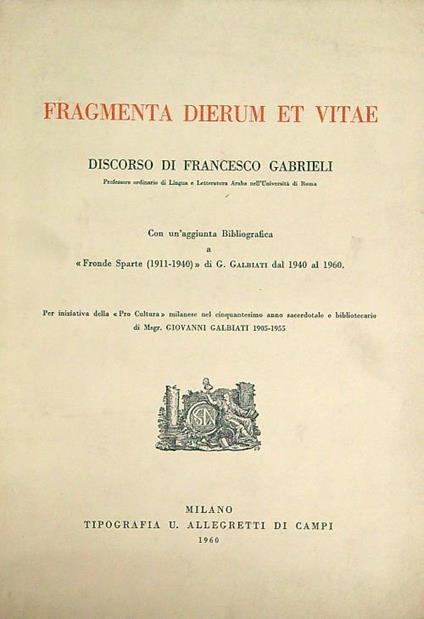 Fragmenta Dierum et vitae - Francesco Gabrieli - copertina