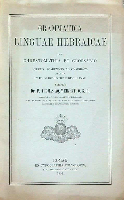 Grammatica Linguae Hebraicae - Thomas Aquinas Weikert - copertina