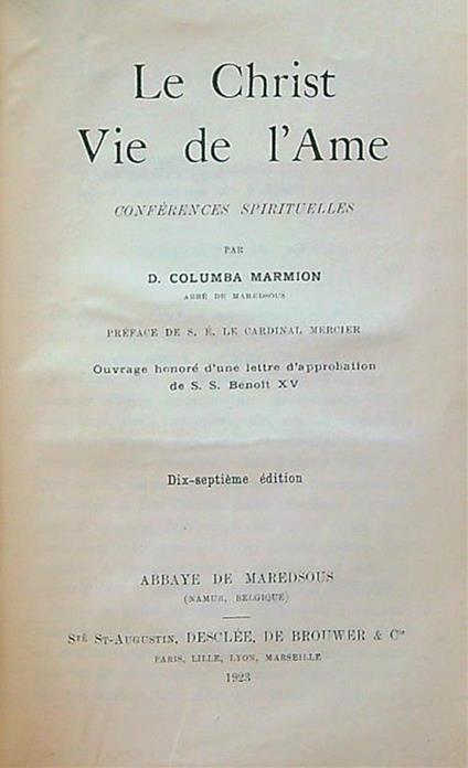 Christ Vie de l'Ame - Columba Marmion - copertina