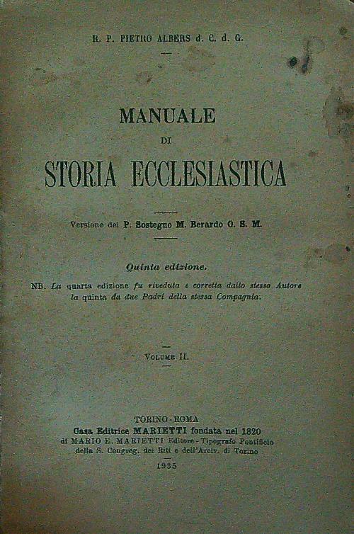 Manuale di Storia ecclesiastica vol. 2 - Pietro Albers - copertina