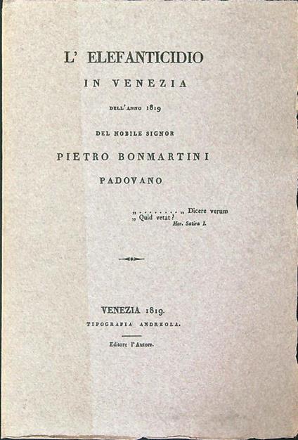 Elefanticidio in Venezia - Pietro Martini - copertina