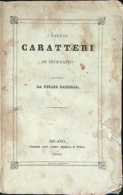 I trenta caratteri di Teofrasto - copertina