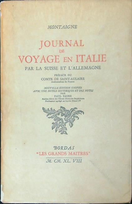 Journal de voyage en Italie - Montaigne - copertina