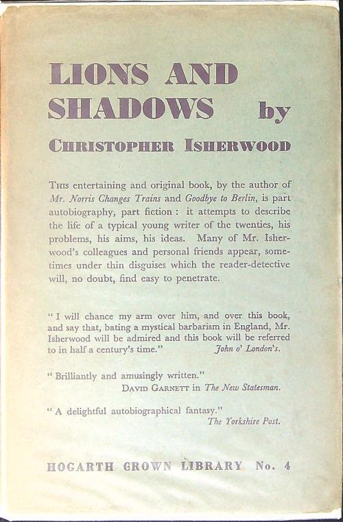 Lions and shadows - Christopher Isherwood - copertina