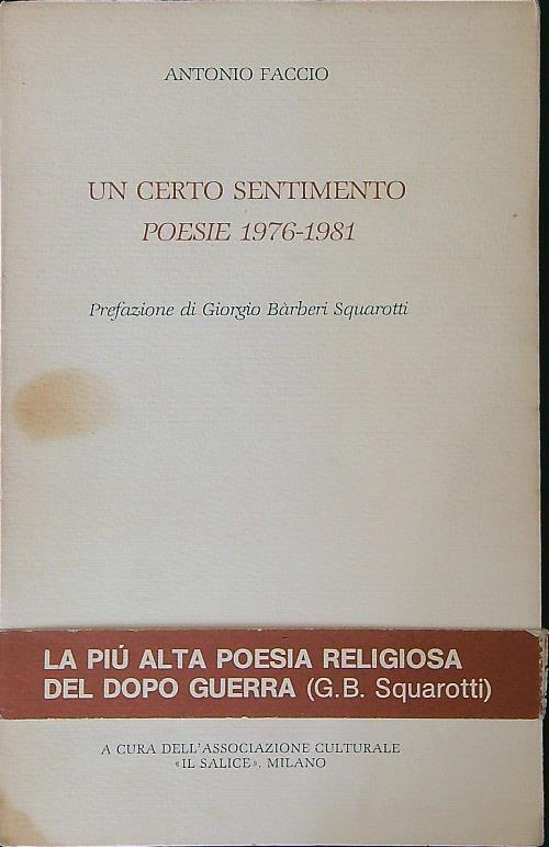Un certo sentimento Poesie 1976 - 1981 - Antonio Faccio - copertina