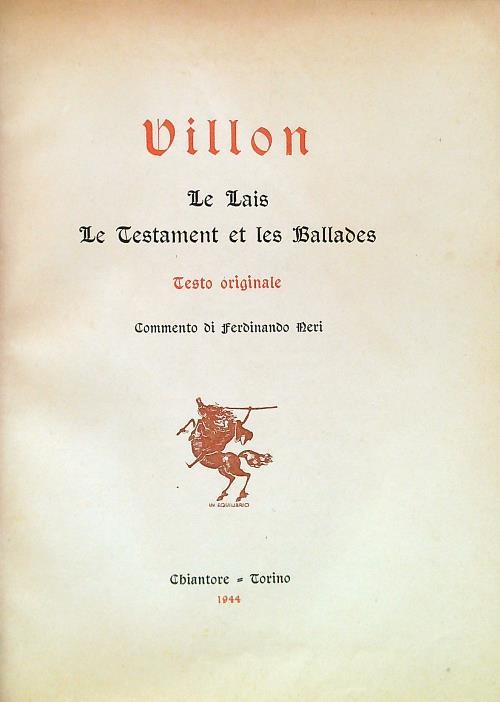 Le lais le testament et les ballades - François Villon - copertina
