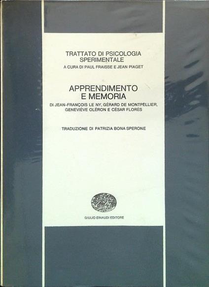 Trattato di psicologia sperimentale. Apprendimento e memoria - Paul Fraisse - copertina