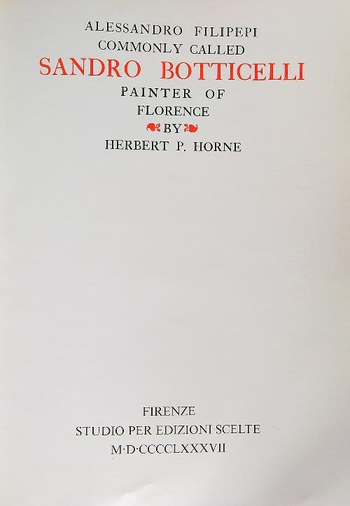 Sandro Botticelli. Appendix III - Herbert P. Horne - copertina