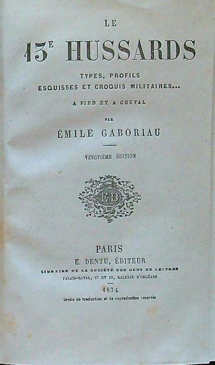 Le 13 hussards - Emile Gaboriau - copertina