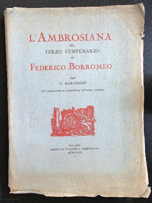 L' Ambrosiana nel terzo centenario di Federico Borromeo (da rilegare) - G. Morazzoni - copertina
