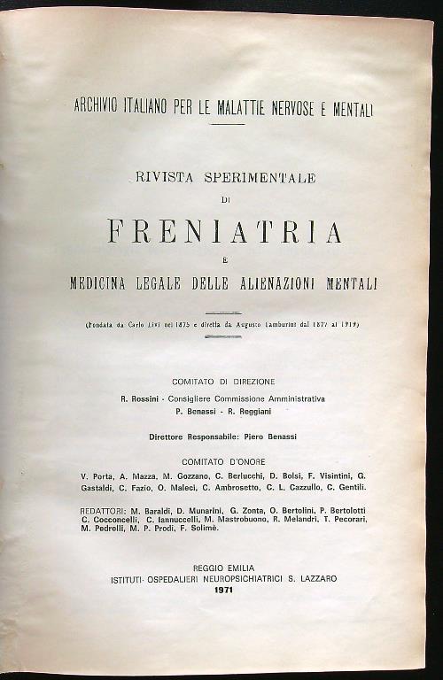 Rivista sperimentale di freniatria - copertina