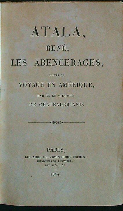 Atala, Renè, Les abencerages - François-René de Chateaubriand - copertina