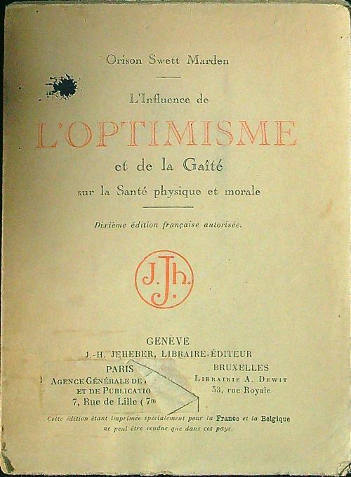 L' influence de l'optimisme - Orison Swett Marden - copertina