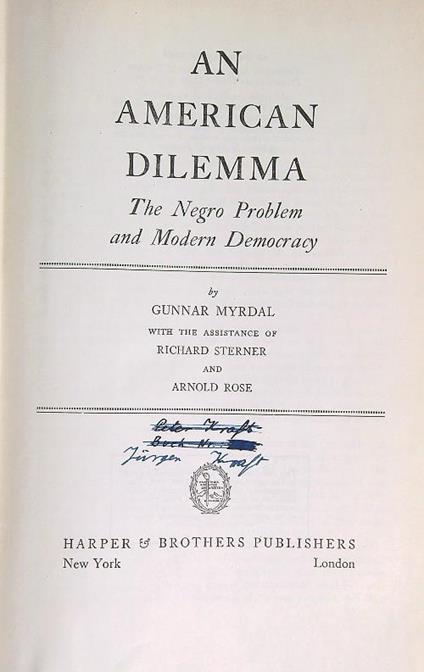 An American Dilemma: The Negro Problem and Modern Democracy - Gunnar Myrdal - copertina