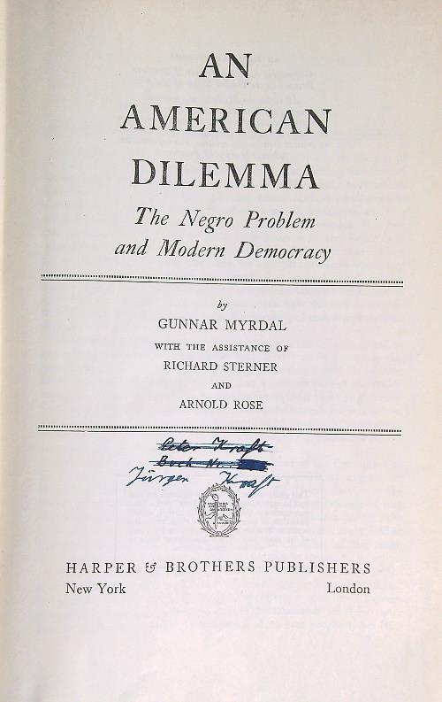 An American Dilemma: The Negro Problem and Modern Democracy - Gunnar Myrdal - copertina