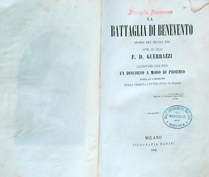 La battaglia di Benevento. Storia del secolo XIII - Francesco D. Guerrazzi - copertina