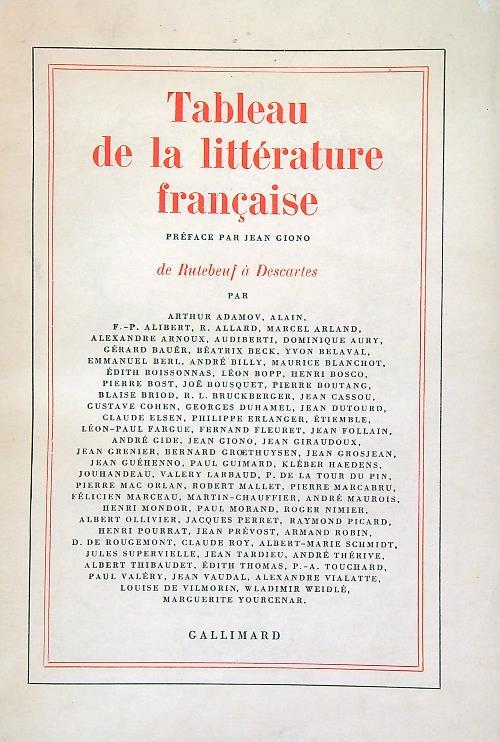 Tableau de la litterature francaise. De Rutebeuf à Descartes - Jean Giono - copertina