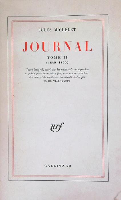 Journal tome II (1849-1860) - Jules Michelet - copertina