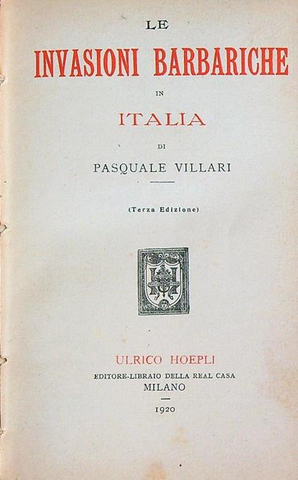 Le invasioni barbariche in Italia - Pasquale Villari - copertina