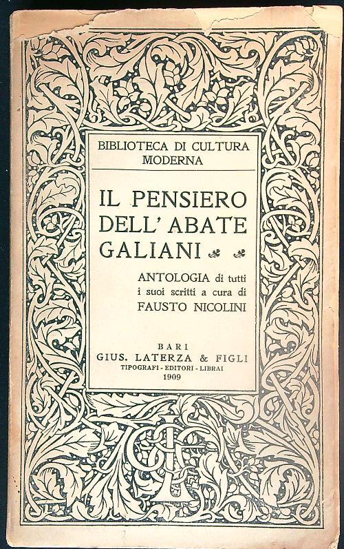 Il pensiero dell'abate Galiani. Antologia dei suoi scritti - Fausto Nicolini - copertina