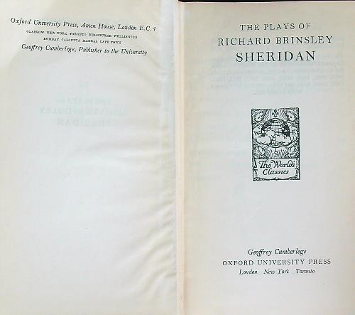 The Plays of Richard Brinsley Sheridan - copertina
