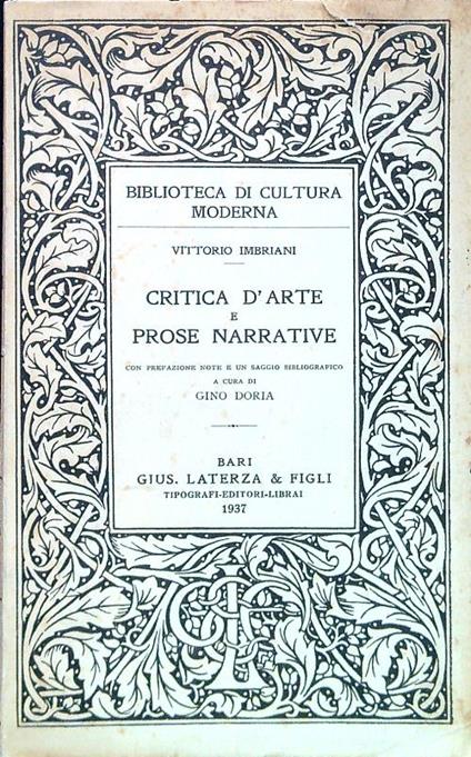 Critica d'arte e prose narrative - Vittorio Imbriani - copertina