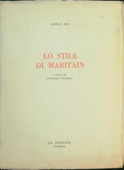 Lo stile di Maritain - Carlo Bo - copertina