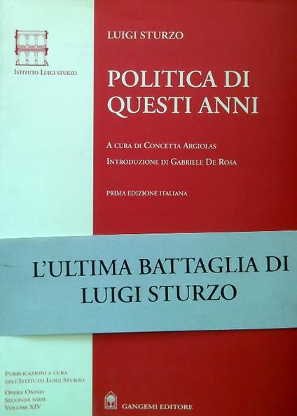 Politica di questi anni - Luigi Sturzo - copertina