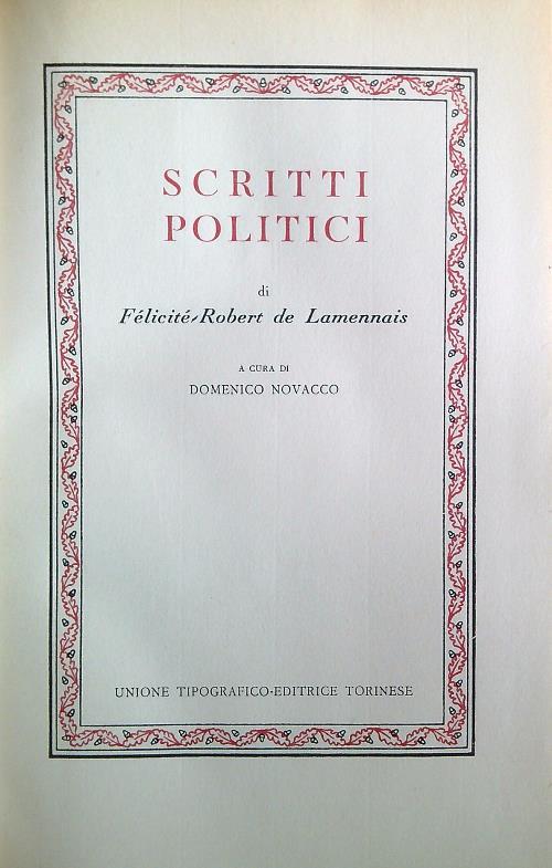 Scritti politici - Felicitè Robert de Lamennais - copertina