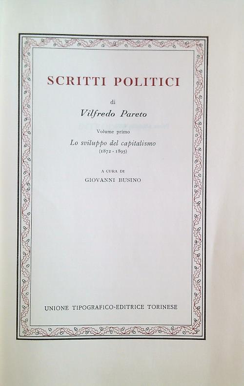 Scritti politici - Volume 1 - Vilfredo Pareto - copertina