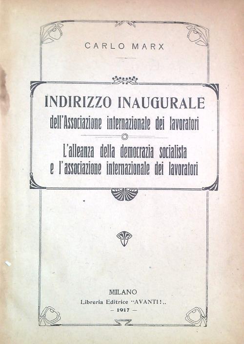 Indirizzo inaugurale - L'alleanza della democrazia socialista - Carlo Mari - copertina