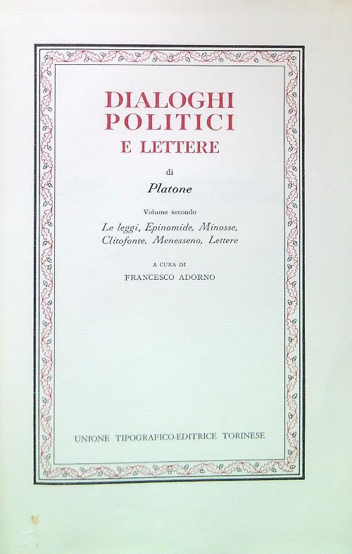 Dialoghi Politici e Lettere - Volume 2 - Platone - copertina