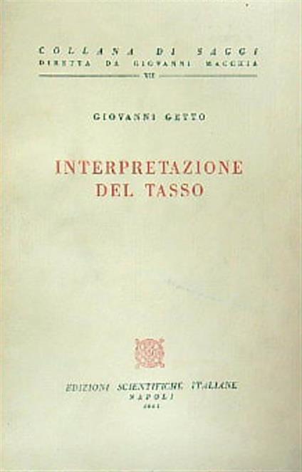 Interpretazione del Tasso - Giovanni Getto - copertina