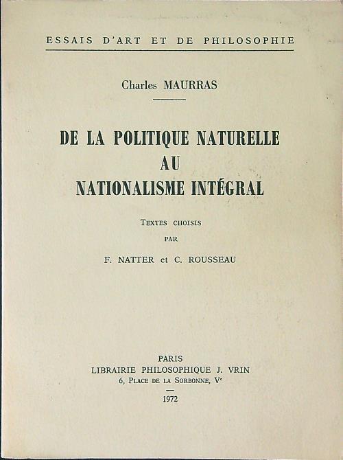 De la politique naturelle au nationalisme integral - F. Natter - copertina