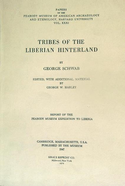 Tribes of the Liberian Hinterland - George Schwab - copertina