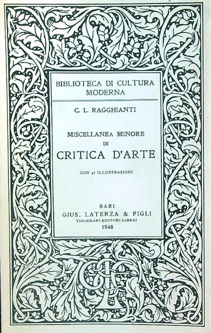 Miscellanea minore di critica d'arte - C.L. Ragghianti - copertina