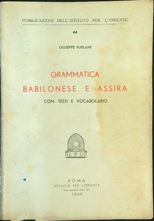 Grammatica Babilonese e Assira - Giuseppe Furlani - copertina