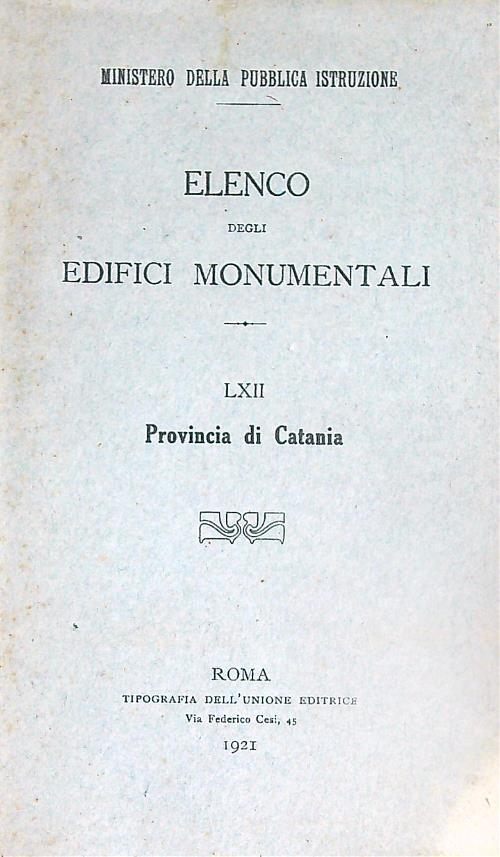 Elenco degli edifici monumentali. Provincia di Catania - copertina