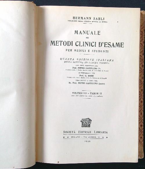 Manuale dei metodi clinici d'esame per medici e studenti 6 voll. - Hermann Sahli - copertina