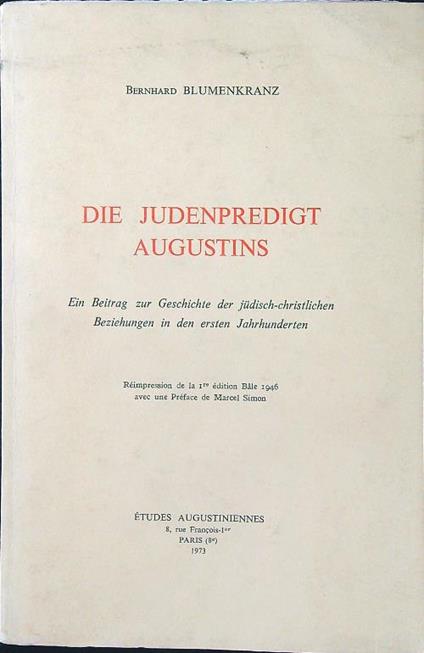 Die Judenpredigt Augustins - Bernhard Blumenkranz - copertina