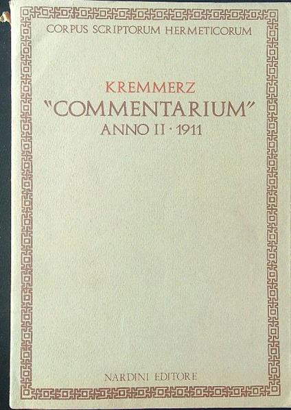 Commentarium per le accademie ermetiche anno II - 1911 - Kremmerz - copertina
