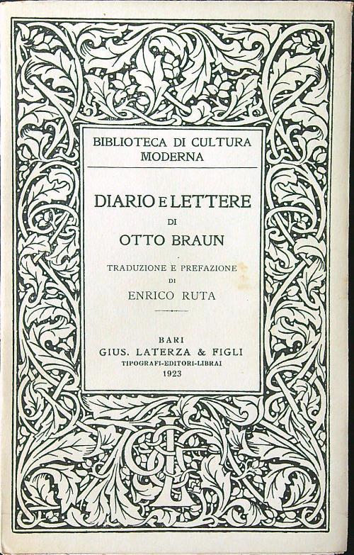 Diario e lettere - Otto Braun - copertina