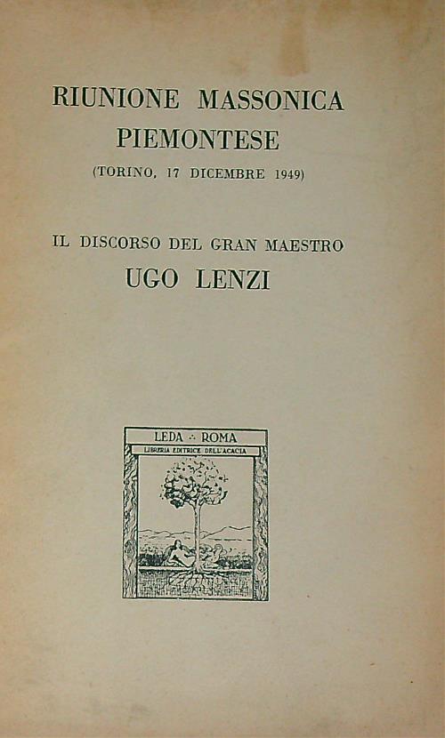 Riunione massonica piemontese ( Torino, 17 Dicembre 1949 ) - Ugo Lenzi - copertina