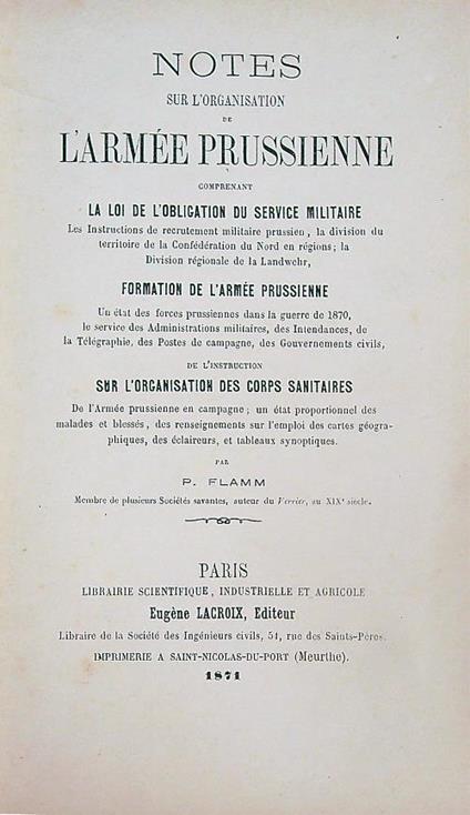 Notes sur l'organisation de l'armée prussienne - copertina