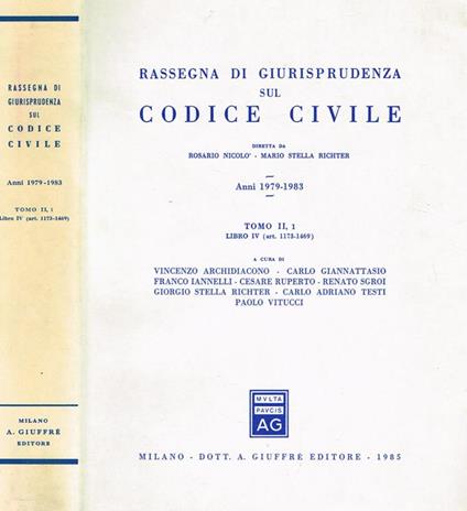 Rassegna Di Giurisprudenza Sul Codice Civile Tomo Ii Libro Iv - Rosario Nicolò,Mario Stella Richter - copertina